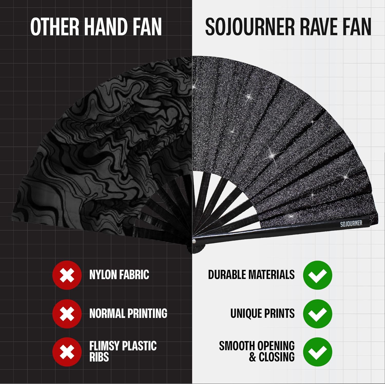 Large Black Glitter Clack Fan – Perfect for Boots on the Ground Line Dance