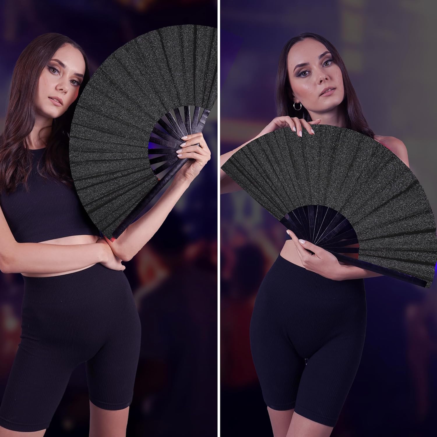 Large Black Glitter Clack Fan – Perfect for Boots on the Ground Line Dance