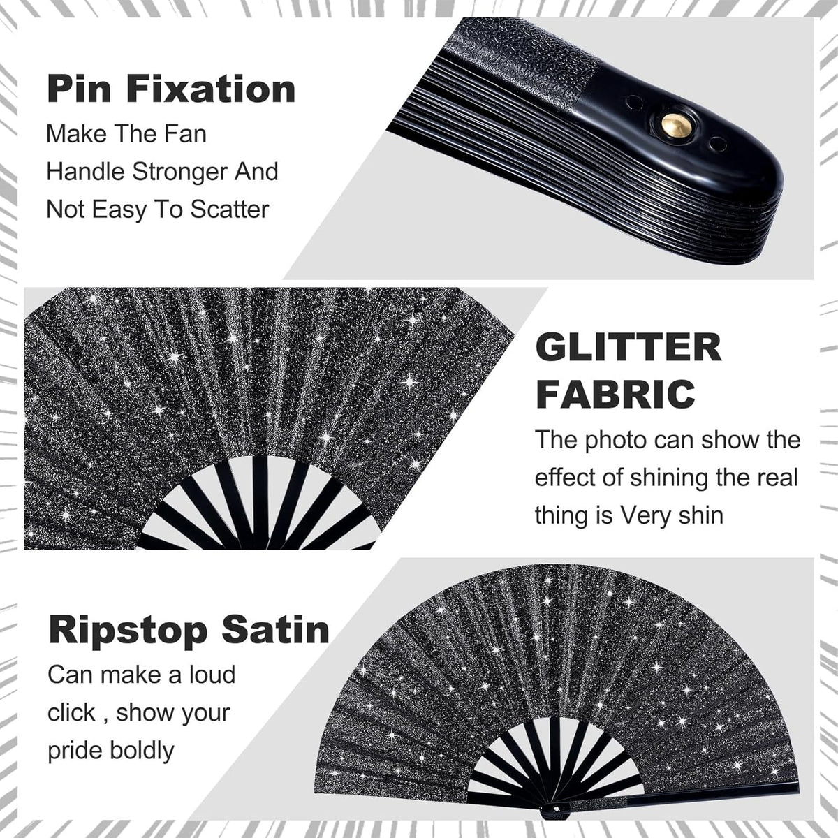 Large Black Glitter Clack Fan – Perfect for Boots on the Ground Line D ...