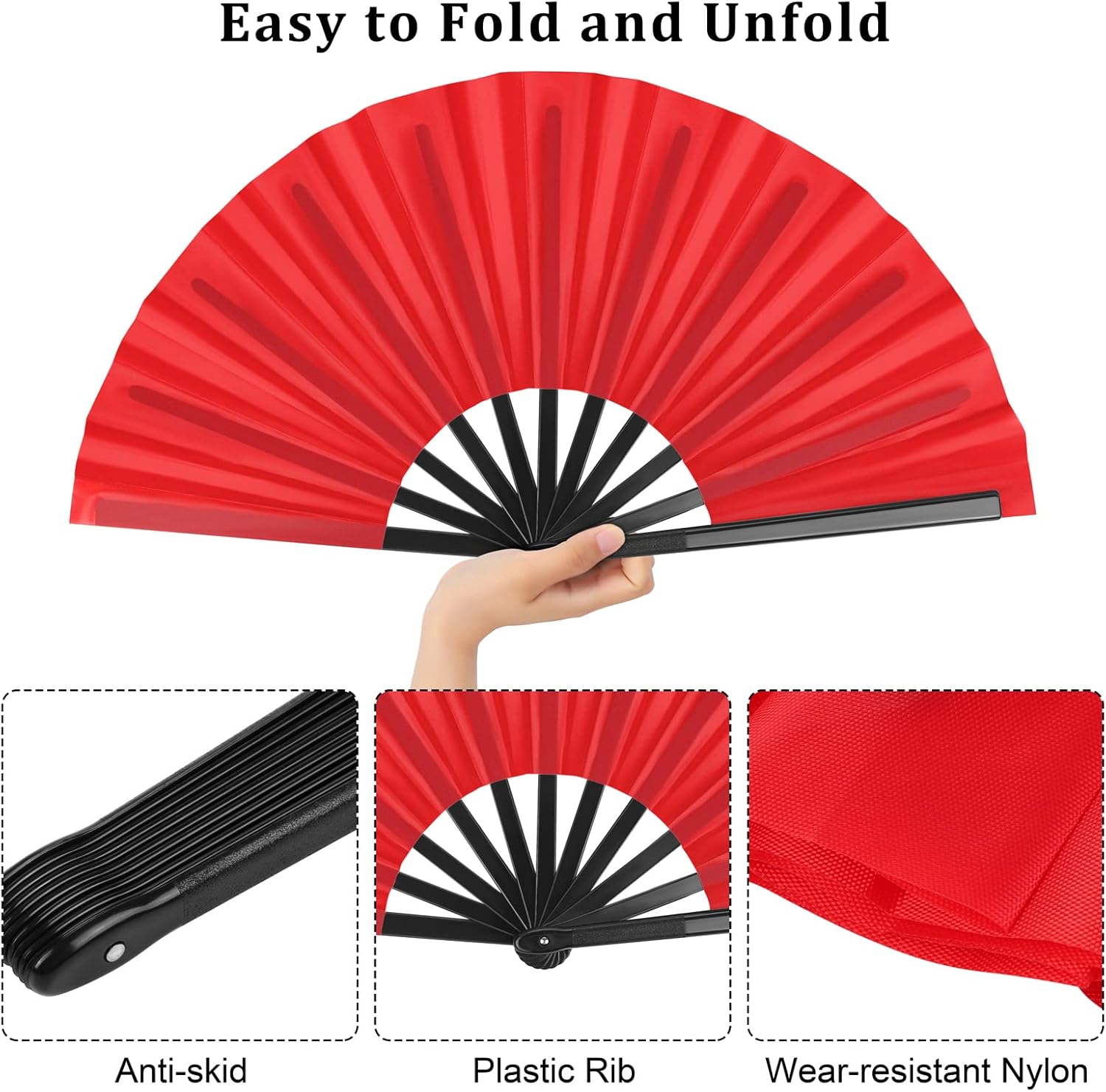 Large Red Silk Fan – Perfect for Boots on the Ground Line Dance & Performances