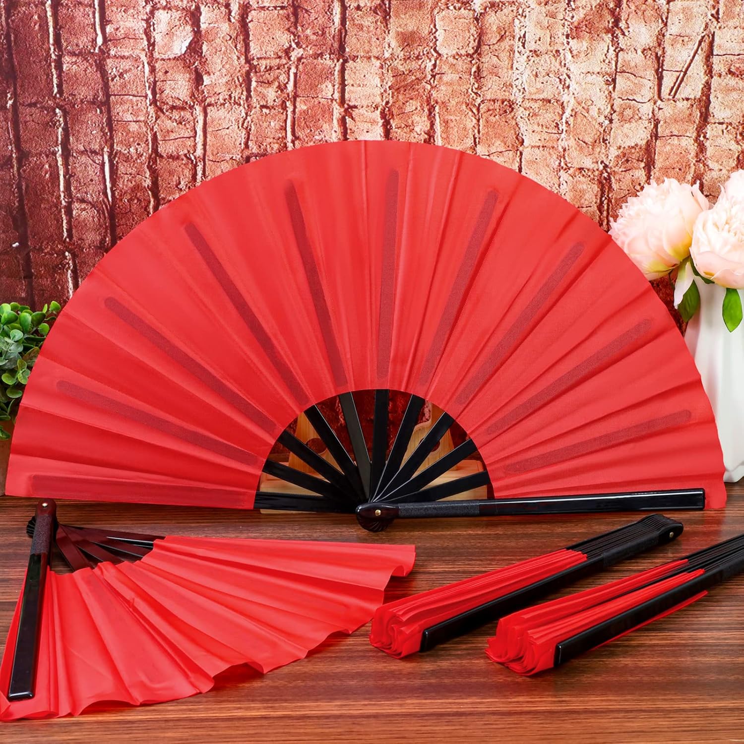 Large Red Silk Fan – Perfect for Boots on the Ground Line Dance & Performances