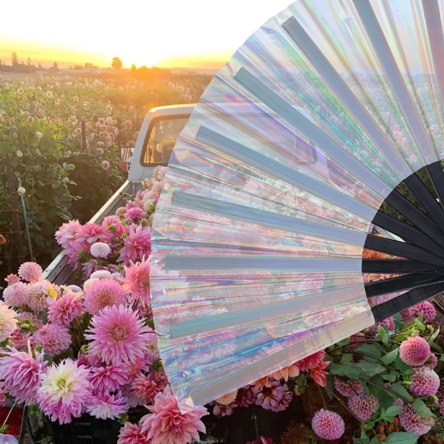 Large Silver Holographic Clack Fan – Perfect for Boots on the Ground Line Dance